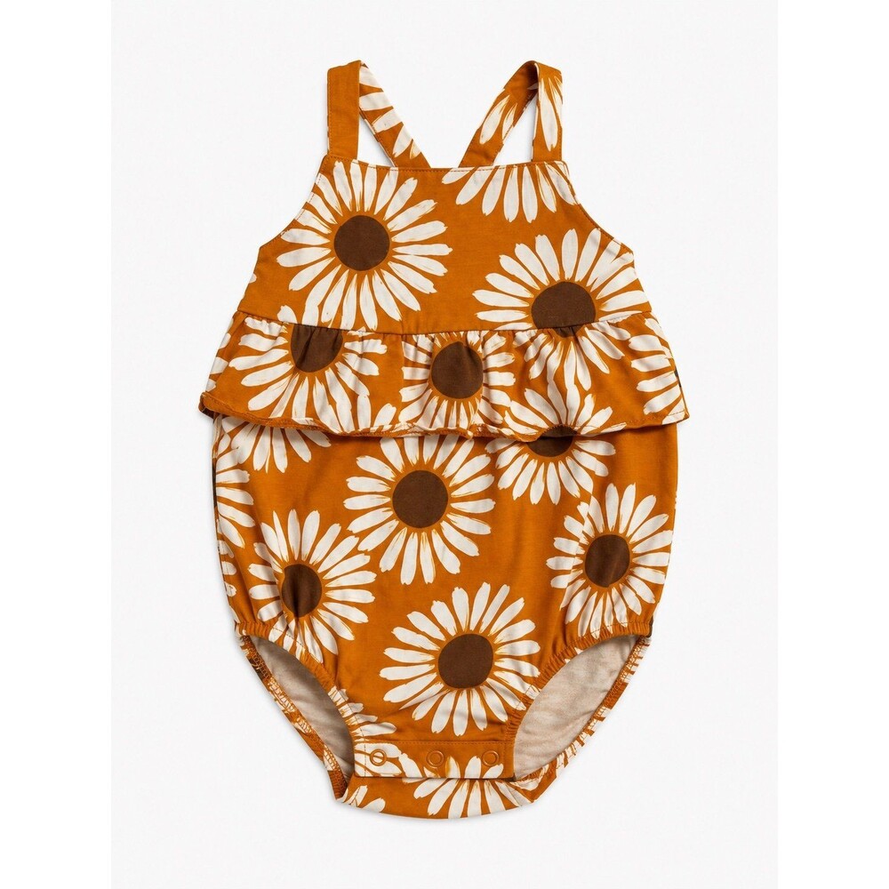 Carters 12M Sunflower/Daisy Bubble Romper – Mustard Floral Baby Outfit